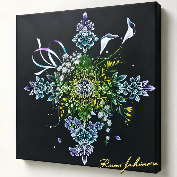黒背景に花のアート